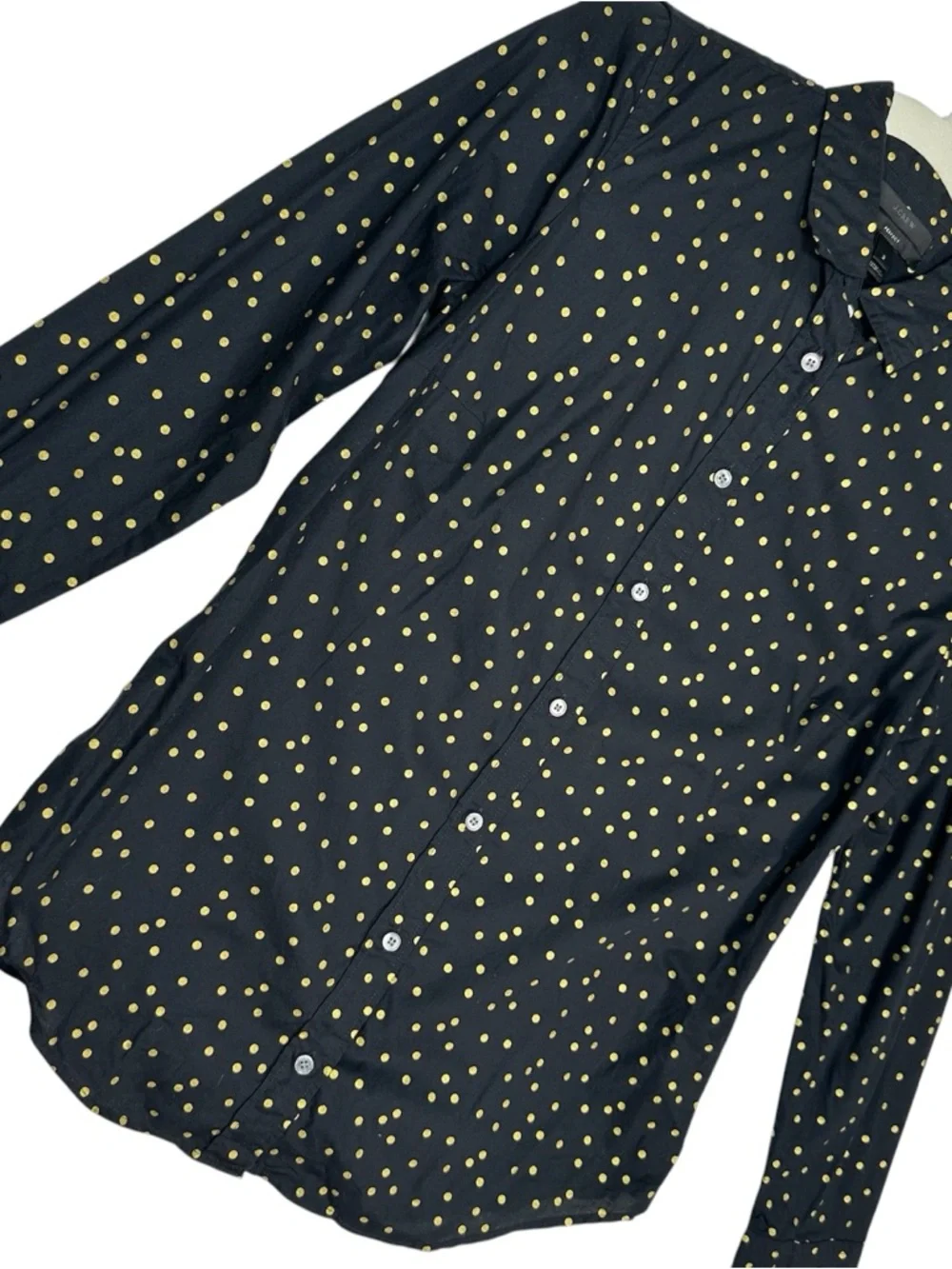 J.Crew Perfect Shirt Women’s 2 Black Gold Foil Polka Dot Cotton Blouse Metallic‎